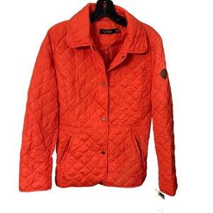 Ralph Lauren Black Label Women’s Quilted Orange Jacket Snap Close Pockets NWT